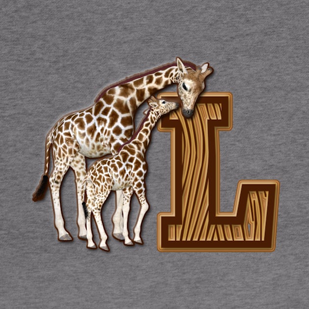 Mom and Baby Giraffe Monogram L by AlondraHanley
